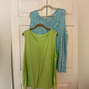 Lands' End Bundle of 2 Pintuck Tops Lime Green & Turquoise Floral Size 2X